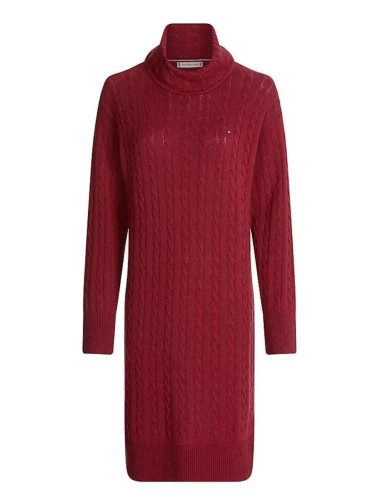 Tommy Hilfiger Dress - SOFTWOOL CABLE ROLL-NK DRESS red