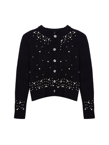 Trendyol Black Crop Soft Textured Pearl Detailed Knitwear Cardigan