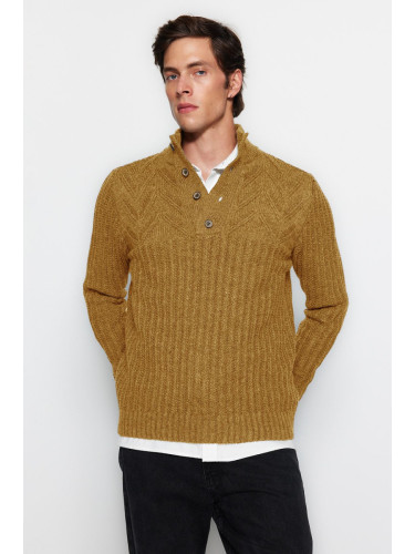 Trendyol Camel Unisex Slim Fit Half Fisherman Buttoned Knitwear Sweater