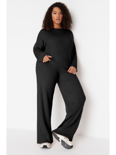 Trendyol Curve Black Ribbed Crew Neck Knitwear Sweater Trouser Set