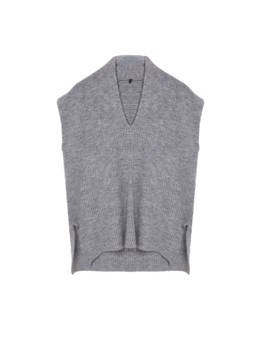 Trendyol Gray V-Neck Side Slit Knitwear Sweater