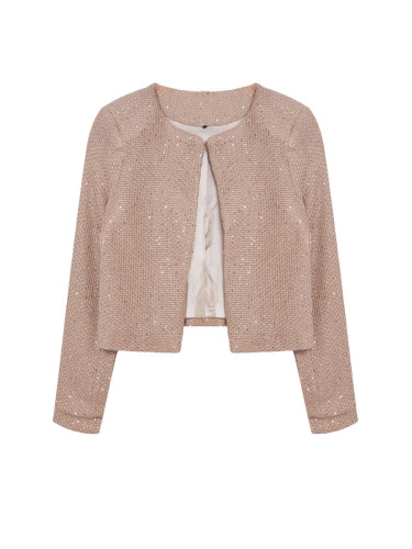 Trendyol Beige Lined Sequin Detailed Jacket Look Knitted Cardigan