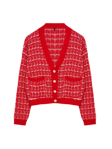 Trendyol Red Tweed Look Knitwear Cardigan