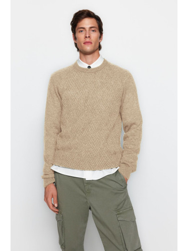Trendyol Stone Slim Crew Neck Textured Knitwear Sweater