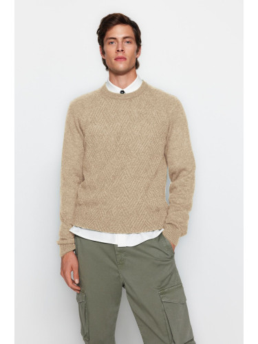 Trendyol Stone Unisex Crew Neck Textured Knitwear Sweater