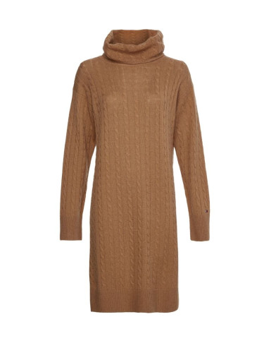 Tommy Hilfiger Dress - SOFTWOOL CABLE ROLL-NK DRESS brown