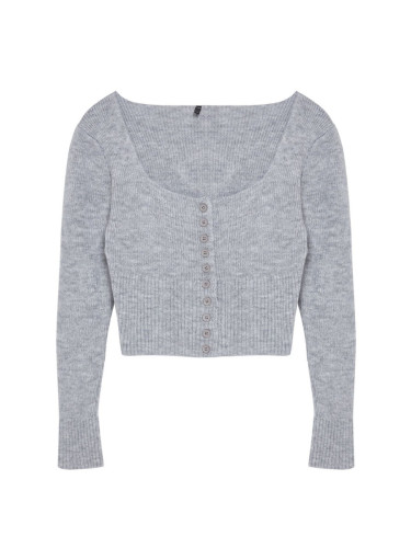 Trendyol Gray Crop Square Collar Knitwear Cardigan