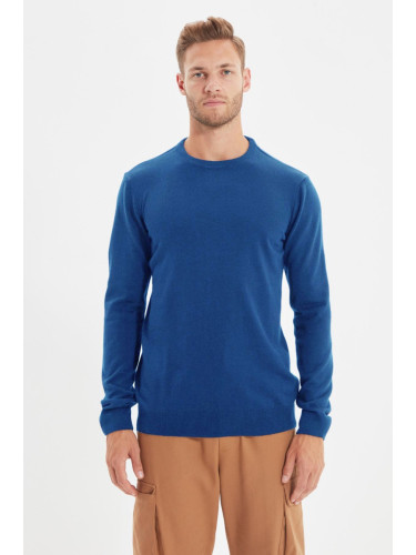 Trendyol Blue Slim Crew Neck Plain Knitwear Sweater