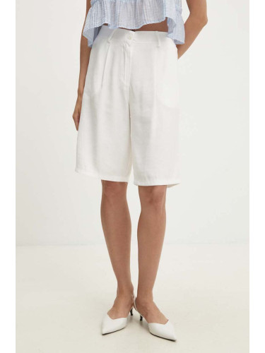 Къс панталон Answear Lab в бяло с изчистен дизайн с висока талия