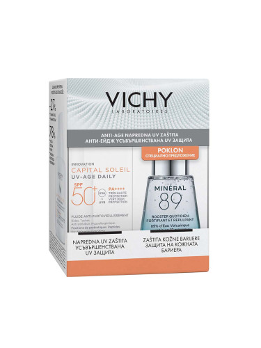 Vichy Capital Soleil UV-AGE Слънцезащитен флуид SPF50 + Mineral 89 Хидратиращ гел-бустер