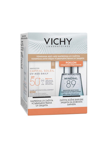 Vichy Комплект Capital Soleil UV-AGE Слънцезащитен тониран флуид SPF50 + Mineral 89 Хидратиращ гел-бустер