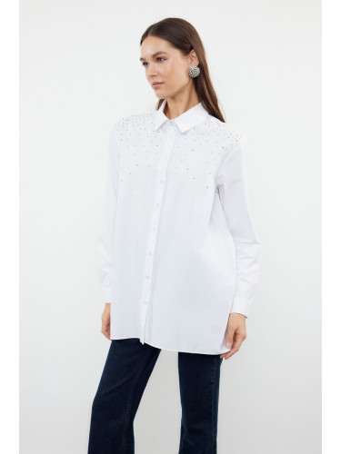 Trendyol White Shiny Sequin Detailed Woven Shirt