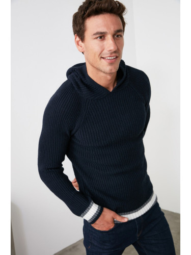 Trendyol Navy Blue Regular Hooded Straight Knitwear Sweatshirt