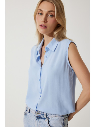 Happiness İstanbul Women's Sky Blue Sleeveless Viscose Shirt