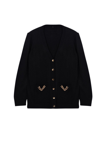 Trendyol Curve Black Chain Detailed Pocket V-Neck Knitwear Cardigan