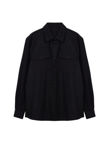 Trendyol Black Regular Fit Parachute Pocket Detailed Stamped Winter Plus Size Shirt