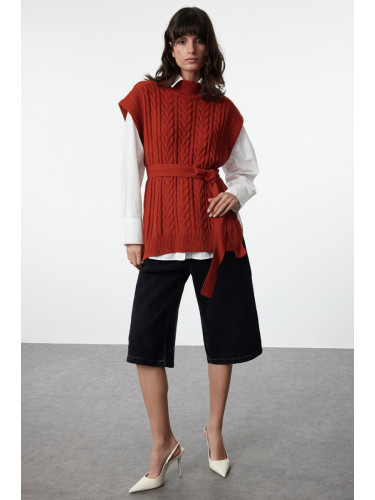 Trendyol Tile Wide Fit Wool Belted Knitwear Sweater