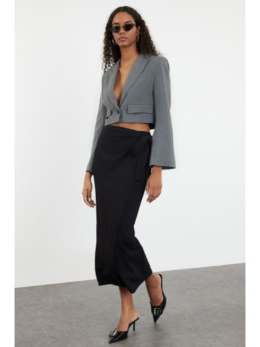 Trendyol Black Wrap Tie Slim/Fitting Flexible Midi Skirt