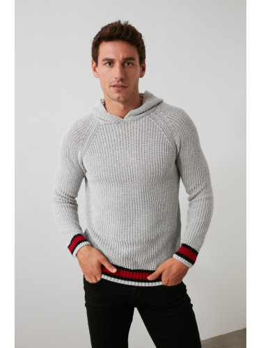 Trendyol Gray Regular Hooded Straight Knit Sweatshirt