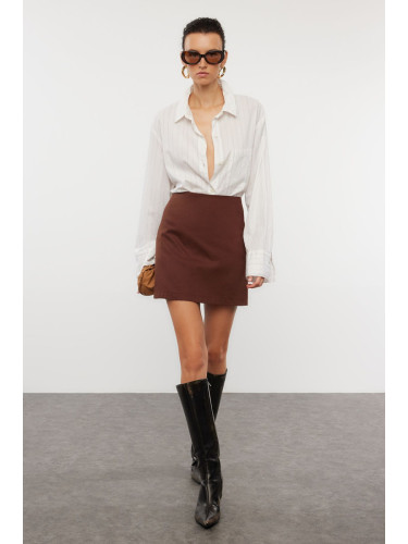 Trendyol Dark Brown High Waist A-Line Mini Woven Skirt