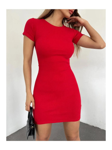72298 Dewberry Camisole Short Sleeve Ribbed Mini Dress-RED