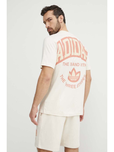 Памучна тениска adidas Originals в бежово с десен IS0186