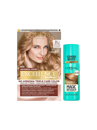 Пакет с отстъпка Боя за коса L'Oréal Paris Magic Retouch Instant Root Concealer Spray + Боя за коса L'Oréal Paris Excellence Creme Triple Protection