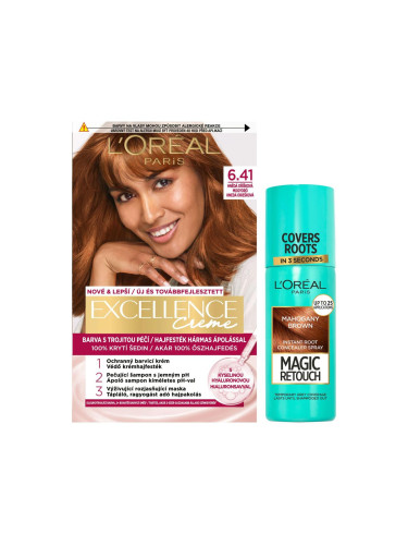 Пакет с отстъпка Боя за коса L'Oréal Paris Magic Retouch Instant Root Concealer Spray + Боя за коса L'Oréal Paris Excellence Creme Triple Protection