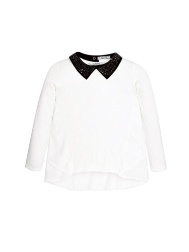 Детска бяла блуза с яка с камъчета в черен цвят Mayoral