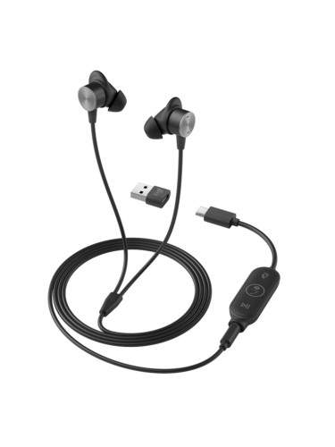Слушалки Logitech Zone Wired Earbuds GRAPHITE (981-001009), микрофон, AUX, USB, USB-C, тип "тапи", черни