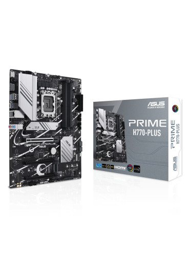 Дънна платка Asus PRIME H770-PLUS, H770, LGA1700, DDR5, PCI-E 5.0 (DP&HDMI), 3x M.2, 4x SATA 6Gb/s, 3x USB 3.2 Gen 2, 3x USB 3.2 Gen 1, 2.5GbE LAN, ATX