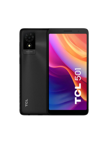 Смартфон TCL 501 (черен), поддържа 2 SIM карти, 6.0" (15.24cm) дисплей, осемядрен MediaTek Helio G36 2.2 GHz, 2GB RAM, 32GB Flash памет (+microSD слот), 5 & 2 Mpix камери, Android, 178.5g