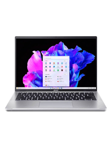 Лаптоп Acer Swift Go SFG14-71-789E (NX.KMZEX.00P)(сребрист), десетядрен Intel Core i7-1355U 1.7/5.0GHz, 14" (35.56cm) OLED WQXGA+ Glare Display, (HDMI), 16GB LPDDR5, 512GB SSD, 2x USB4 Type-C, 2x USB 3.2 Gen 1 Type-A, Windows 11 Home