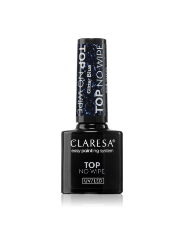 Claresa UV/LED Top Glitter No Wipe гел топ лак за нокти с блестящи частици цвят Glitter Blue 5 гр.