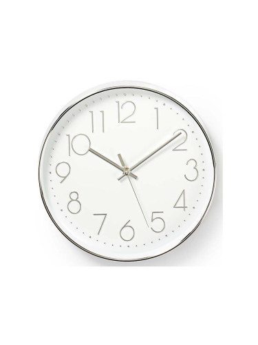 Nedis CLWA015PC30SR - Стенен часовник 1xAA бял/сребрист