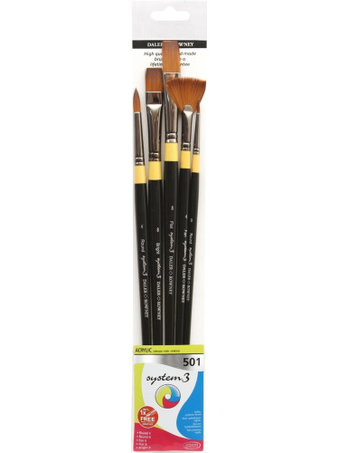 Daler Rowney System3 Acrylic Brush Stiff Synthetic Комплект четки 5 бр