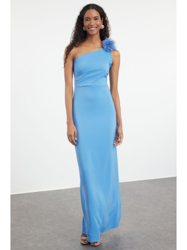 Trendyol Blue Rose Detailed Woven Long Evening Dress