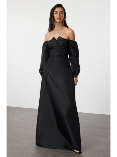 Trendyol Black A-Line Woven Long Evening Dress & Graduation Dress