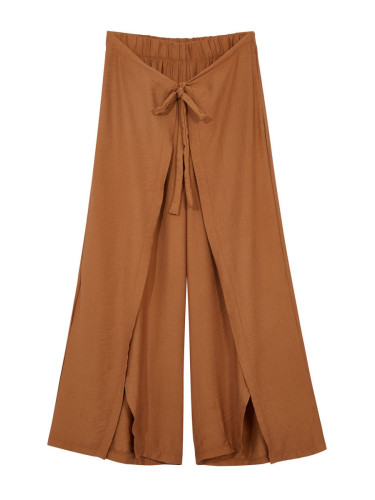 Trendyol Curve Brown Wrap Closure Detailed Wide Leg Beach Wear Woven Trousers