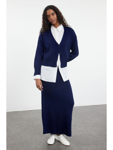 Trendyol Navy Blue Knitwear Cardigan Skirt Top and Bottom Set