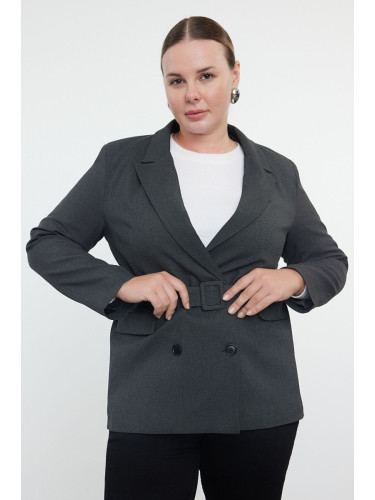 Trendyol Curve Premium Anthracite Double Breasted Closure Removable Belted Woven Jacket