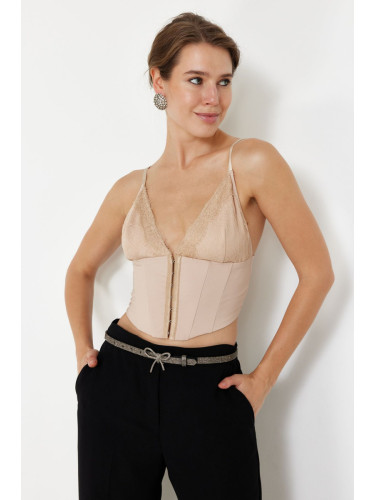 Trendyol Stone Crop Lined Agraffiti Woven Lace Bustier