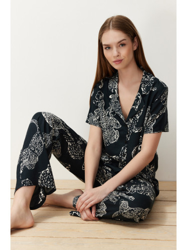 Trendyol Anthracite Animal Patterned Viscose Woven Pajama Set