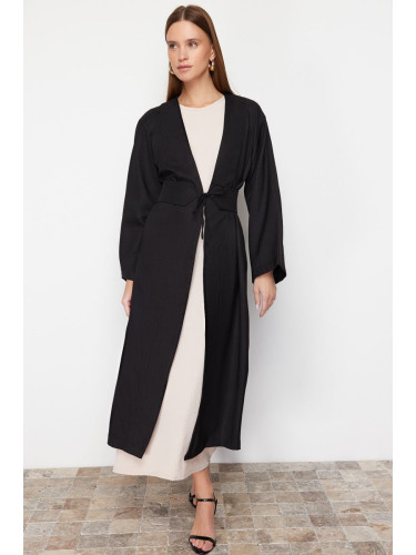 Trendyol Black Linen Look Woven Kimono & Kaftan with Tie-Up Detail on the Waist