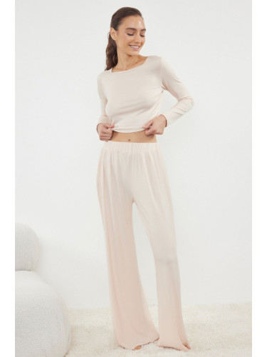 Trendyol Stone Viscose Knitted Pajama Set