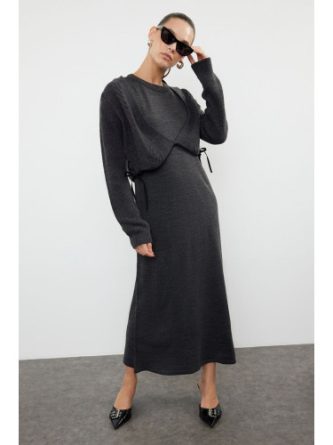 Trendyol Anthracite Maxi Knitwear Extra Cardigan Dress