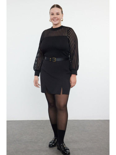 Trendyol Curve Black High Collar Lace Knitted Plus Size Blouse