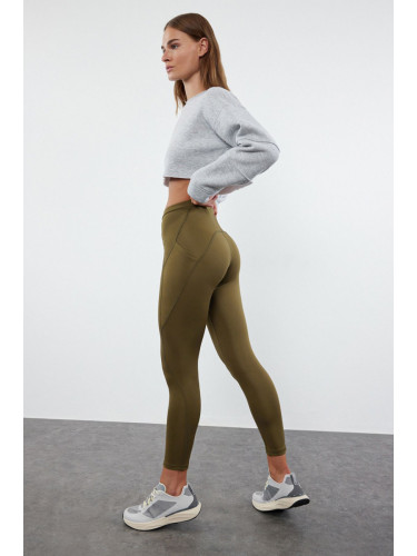 Trendyol Dark Khaki Full Length Knitted Sports Tights with Pocket Detail