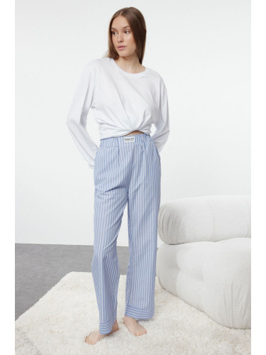 Trendyol Blue Striped Label Detailed Woven Pajama Bottoms