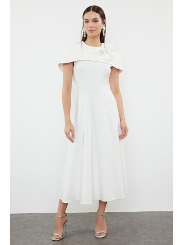 Trendyol White A-Cut Rose Detailed Woven Elegant Evening Dress